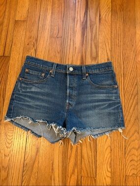 Levi's Distressed Dark Blue Denim Cutoff Shorts